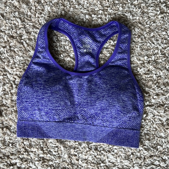 3 Piece Marbled Indigo Gym Set - Leggings, Sports Bra, Long Sleeve Crop Top Sz S - Picture 3 of 5